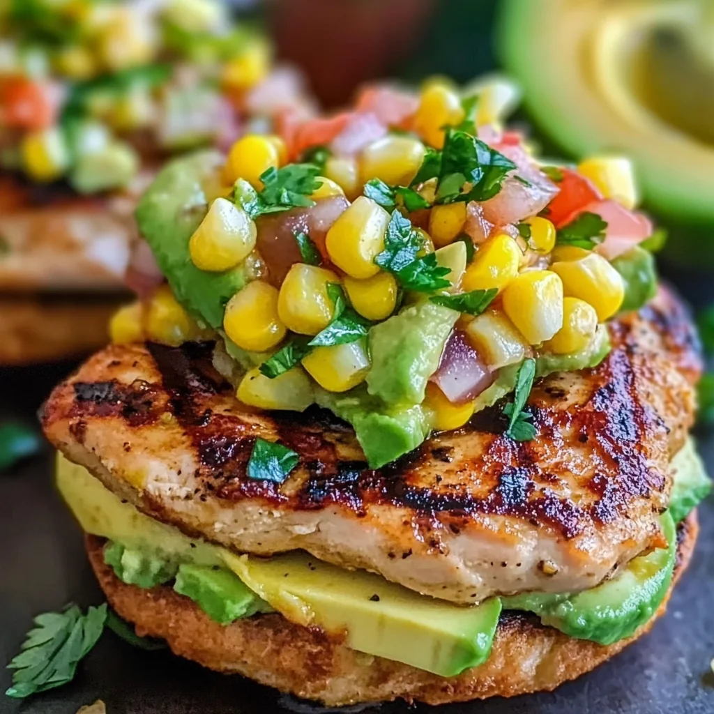 Chicken Burgers with Avocado Corn Salsa