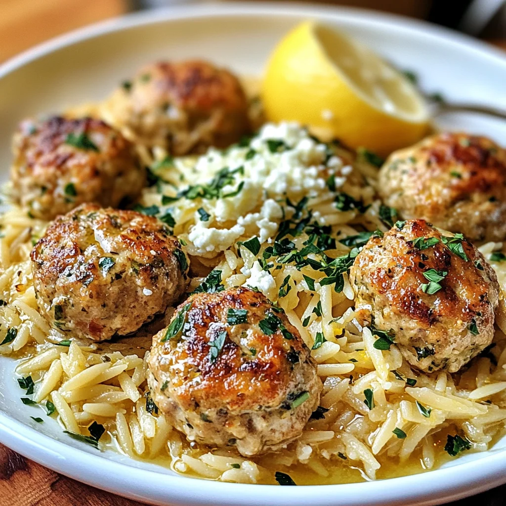 Greek Chicken Meatballs with Lemon Orzo