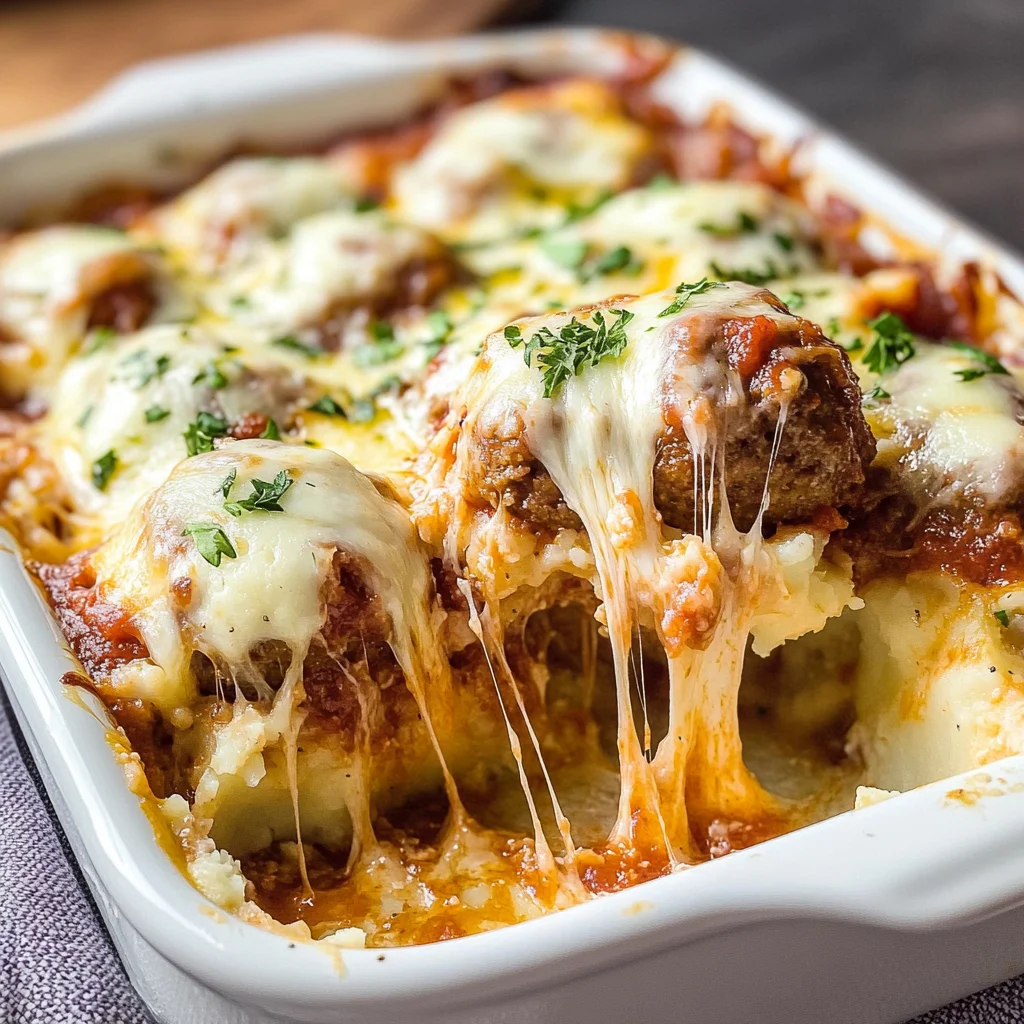 Loaded Mashed Potato and Meatball Casserole