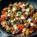 Mediterranean Keto Ground Chicken Skillet with Olives and Feta