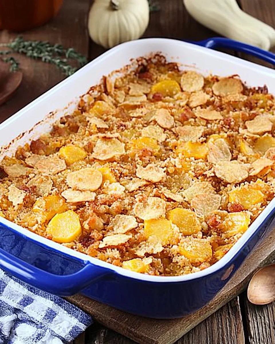 Cheesy Squash Casserole with Turkey Bacon