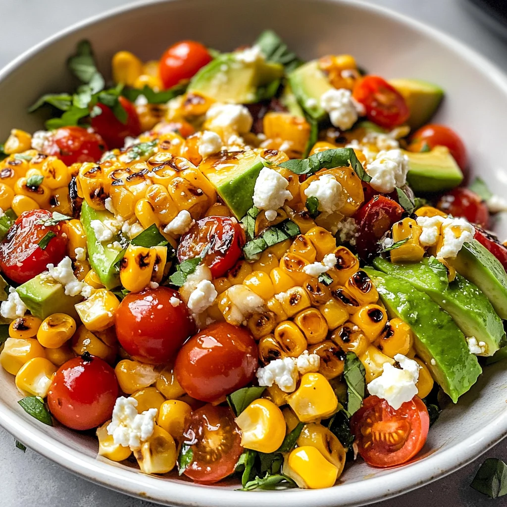 Grilled Corn Salad with Avocado, Goat Cheese & Hot Honey Vinaigrette