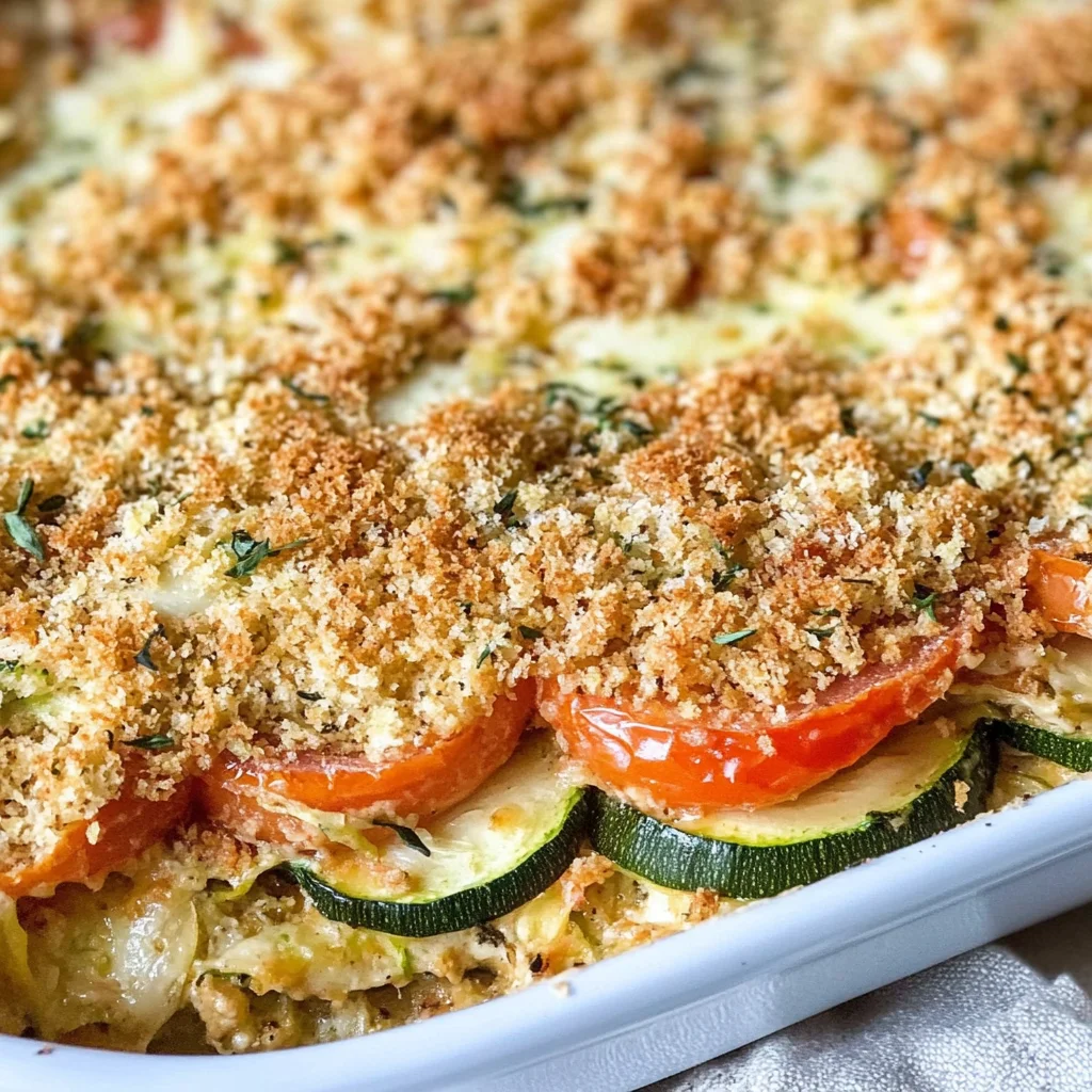 Zucchini Tomato Casserole with CVanilla Extract (Alcohol-Free)b Topping