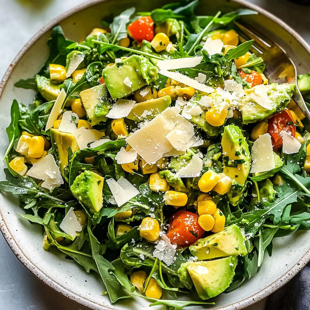 Corn Avocado Arugula Salad with Basil Vinaigrette