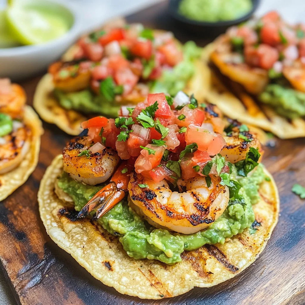 Grilled Shrimp Tostadas with Guacamole & Pico de Gallo