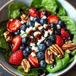 Berry Spinach Salad with Pecans, Feta, and Balsamic Glaze