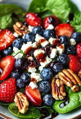 Berry Spinach Salad with Pecans, Feta, and Balsamic Glaze