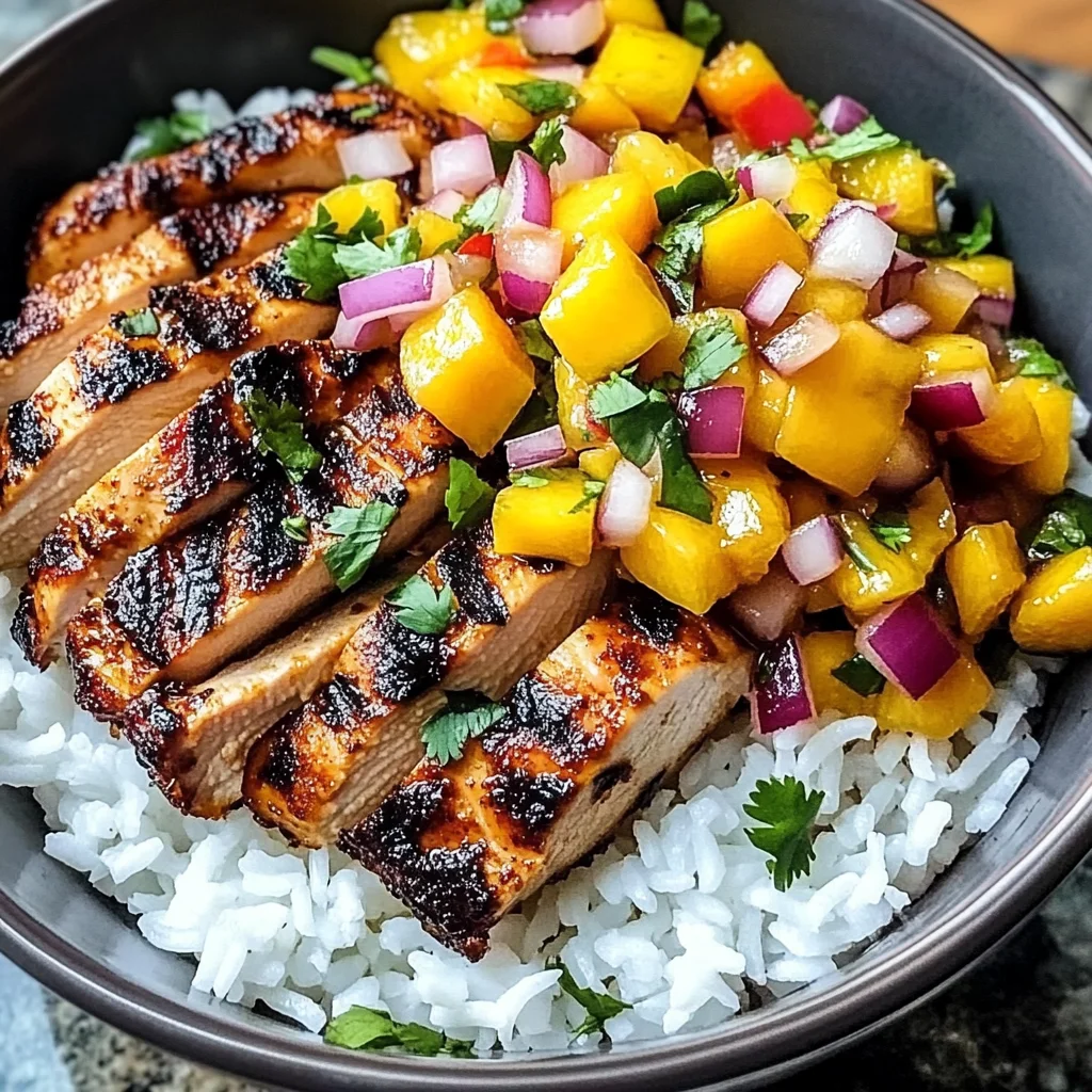 Jerk Chicken Bowls with Mango Salsa and Coconut Rice