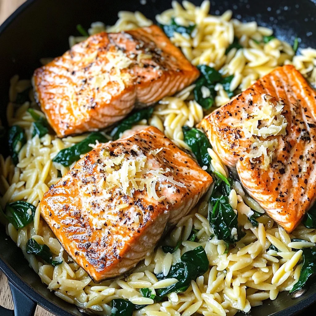 One Skillet Salmon with Lemon Orzo