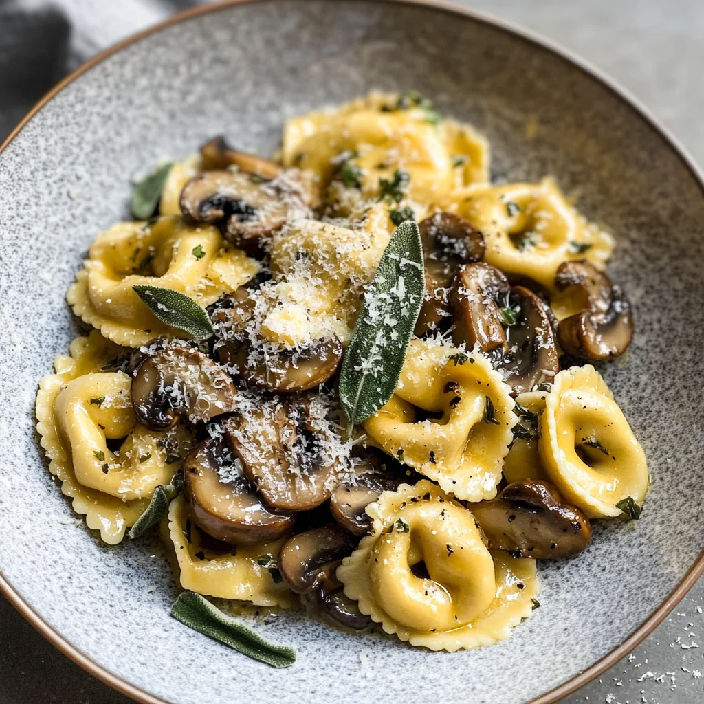 Cheese Tortellini with Butter, Mushrooms, and Crispy Sage