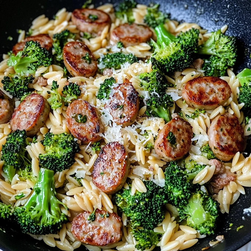Chicken Sausage, Broccoli, and Orzo Skillet