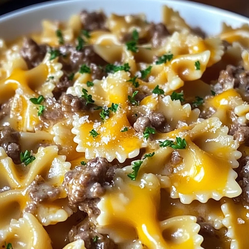 Garlic Butter Beef & Cheesy Bowtie Pasta