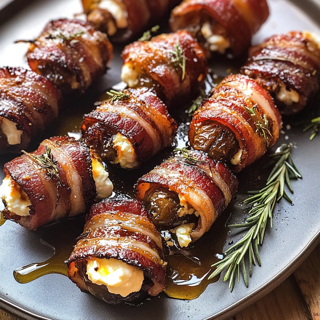 Goat Cheese Stuffed Bacon Wrapped Dates with Rosemary Honey