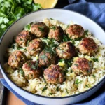 Greek Turkey Meatballs with Lemon Herb Rice