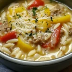 Savory Orzo Stuffed Banana Peppers Soup