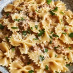 Creamy Parmesan Garlic Beef Bowtie Pasta