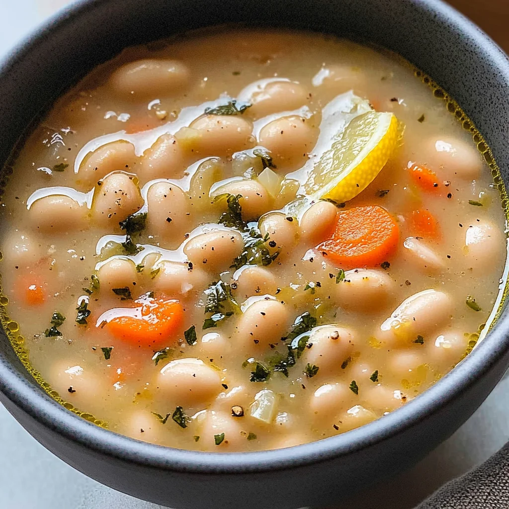 Greek White Bean Soup With Garlic & Lemon