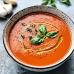 Roasted Tomato Soup with Fresh Tomatoes and Basil