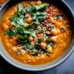Sweet Potato Soup with Red Lentils and Chickpeas