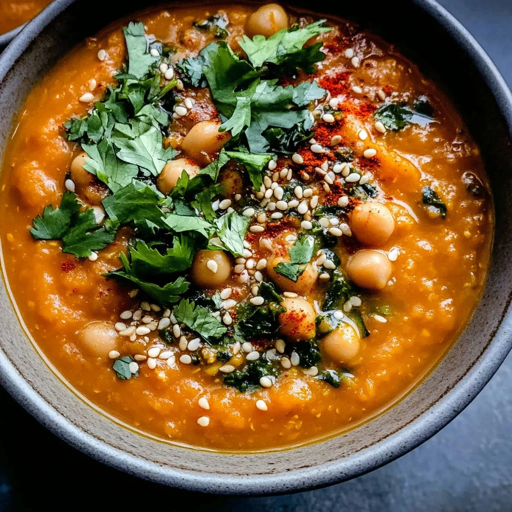 Sweet Potato Soup with Red Lentils and Chickpeas