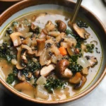 Wild Mushroom, Caramelized Onion and Kale Soup