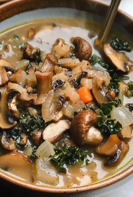 Wild Mushroom, Caramelized Onion and Kale Soup