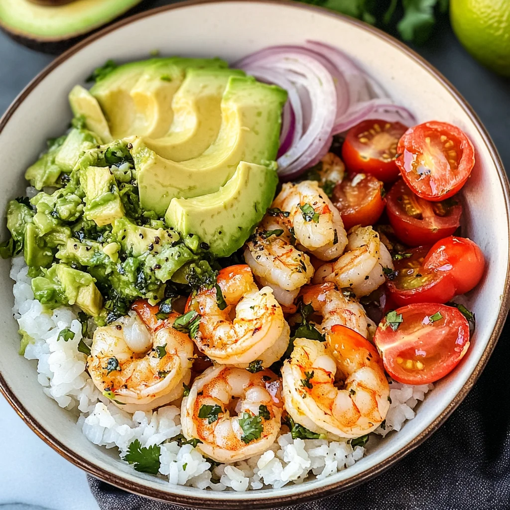 Zesty Shrimp & Avocado Rice Bowls with Cilantro Lime Sauce