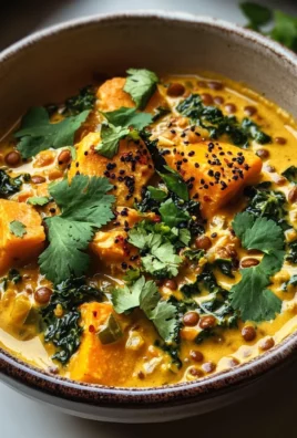 Ginger Sweet Potato and Coconut Milk Stew with Lentils and Kale