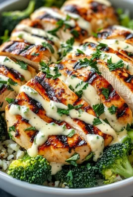 Grilled Chicken & Broccoli Bowls with Creamy Garlic Sauce