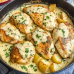High-Protein Creamy Garlic Cheesy Chicken & Potatoes