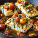 Pan-Seared Cod in White Wine Tomato Basil Sauce
