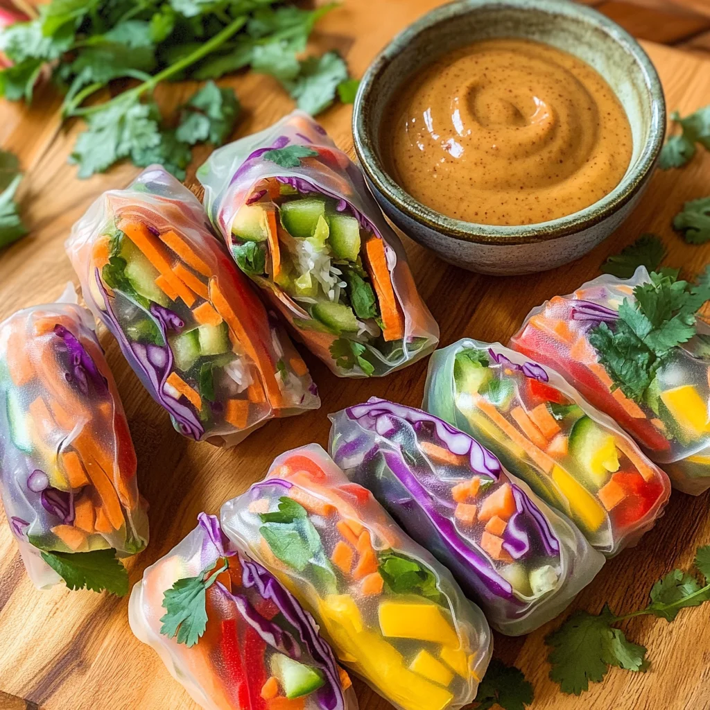 Rainbow Spring Rolls with Ginger Peanut Sauce