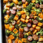 Sheet Pan Sausage and Sweet Potatoes with Honey Garlic Sauce