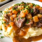 Fall Apple Cider Stew over Mashed Potatoes