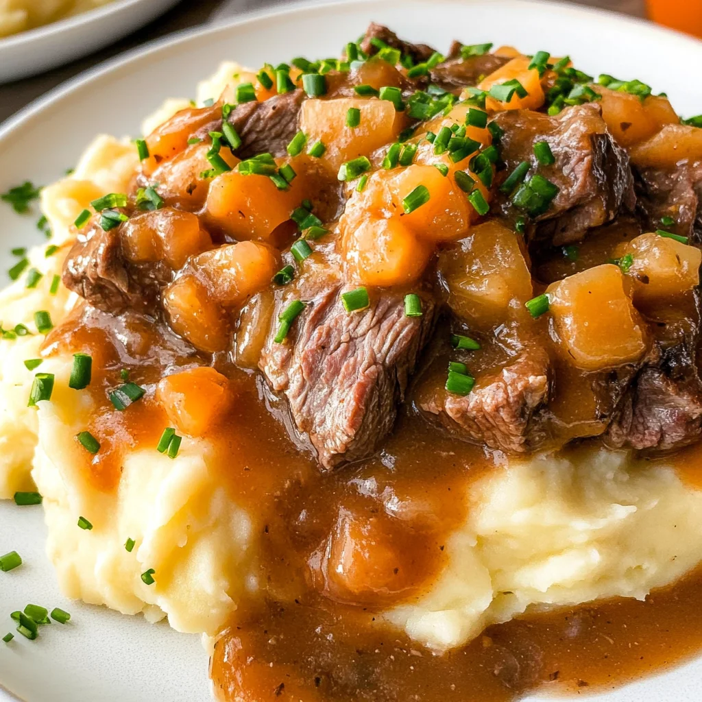 Fall Apple Cider Stew over Mashed Potatoes