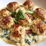 Baked Chicken Ricotta Meatballs with Spinach Alfredo Sauce