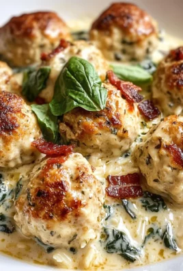 Baked Chicken Ricotta Meatballs with Spinach Alfredo Sauce