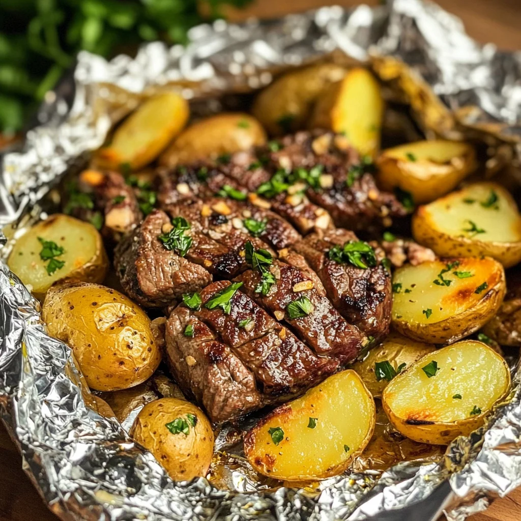 Garlic Butter Steak and Potato Foil Packets
