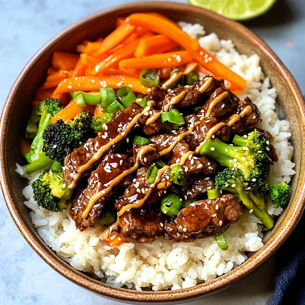 Honey Soy Beef Rice Bowls with Ginger Lime Sauce