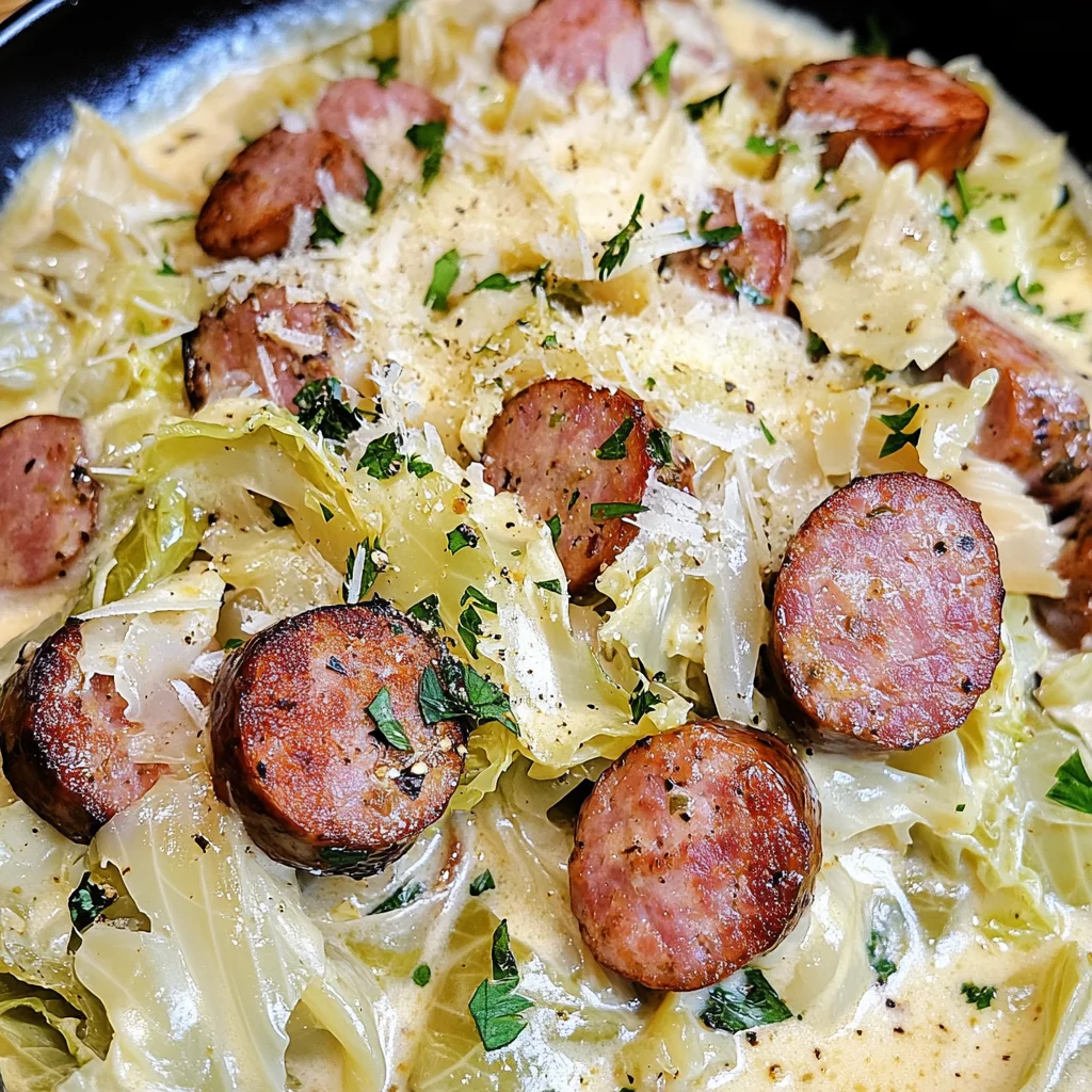 Keto TikTok Cajun Sausage and Cabbage Alfredo