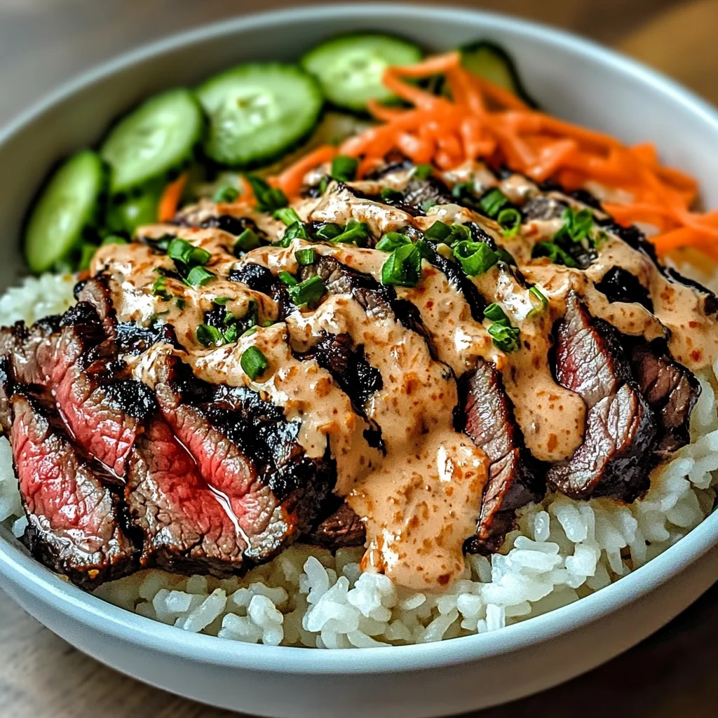 Korean BBQ Steak Rice Bowls with Spicy Cream Sauce