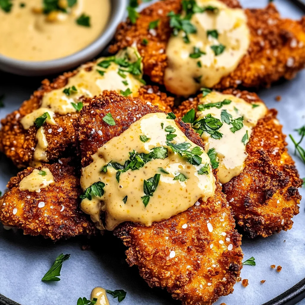 Pretzel Chicken with Mustard-Cheddar Sauce
