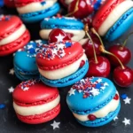 Red, White, & Blue Cherry Cheesecake Macarons